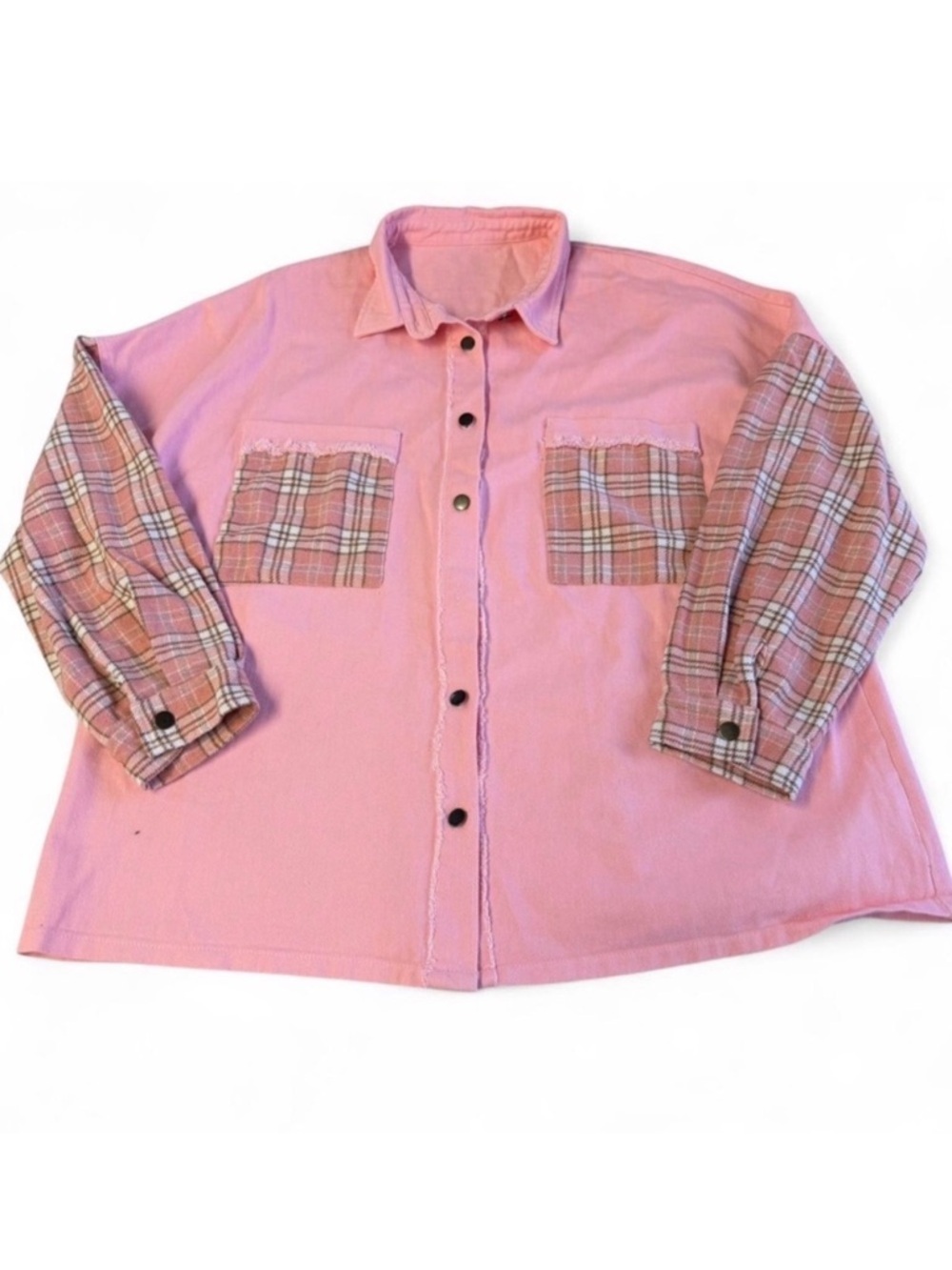 Oversized Pink Plaid Shirt Jacket Shacket Women’s 2XL Cabincore Outdoor Boho